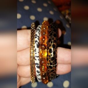 Set Of 4 Gold and Black Animal Print Bangle Set
